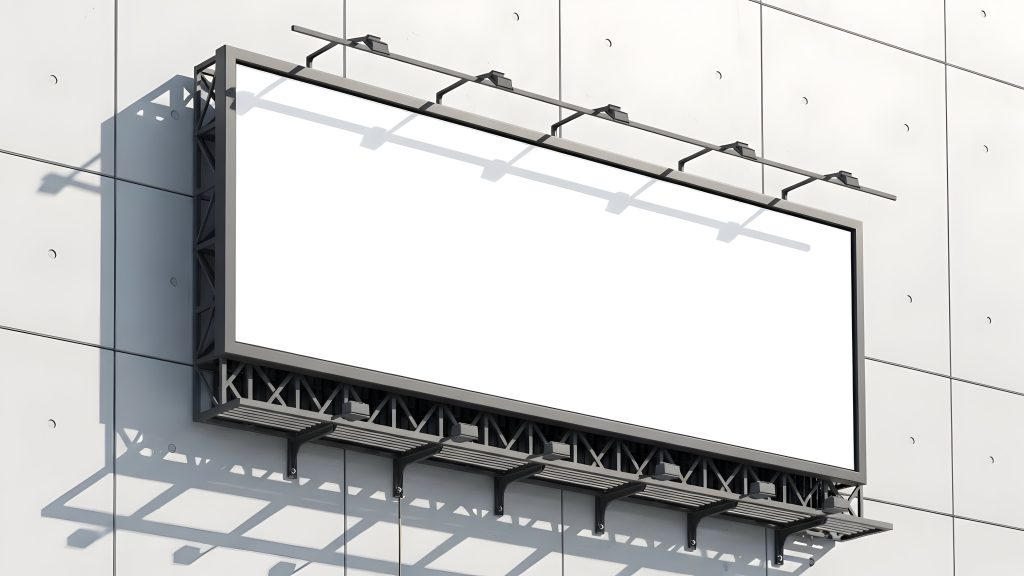 blank billboard on modern concrete building facade
